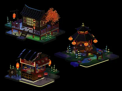 Magic lights 3d asia bamboo blender cartoon china culture east food gazebo house lanterns light lotus nature noodles render street food tiny tree