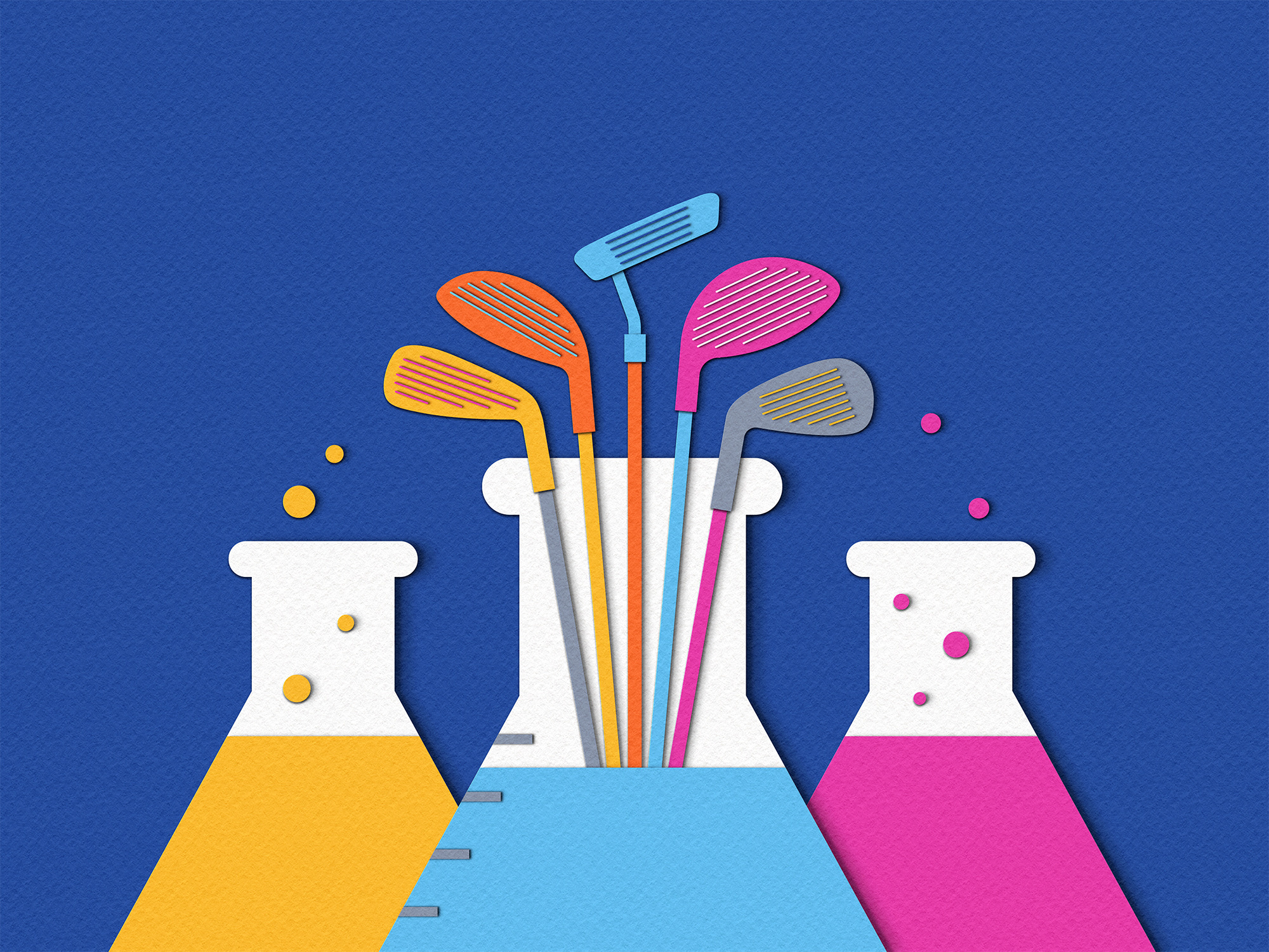 Golf Digest - Club Lab cover illustration design golf golf club golf equipment illustration paper craft papercut podcast podcast cover science sport