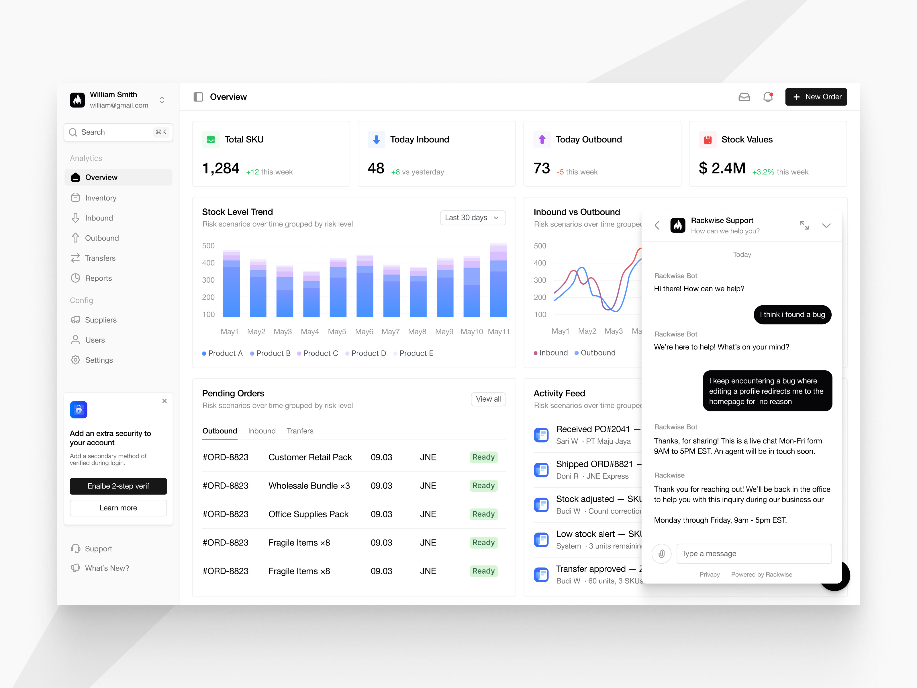 Chatbot & Customer Support - Rackwise analytics chatboat customer support dashboard dekstop graphic design management saas support ui ux warehouse web web app website