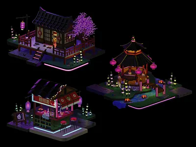Magic lights - 2 3d art asia bamboo blender cartoon china culture gazebo house lanterns lights lotus nature noodles render street food tiny tree