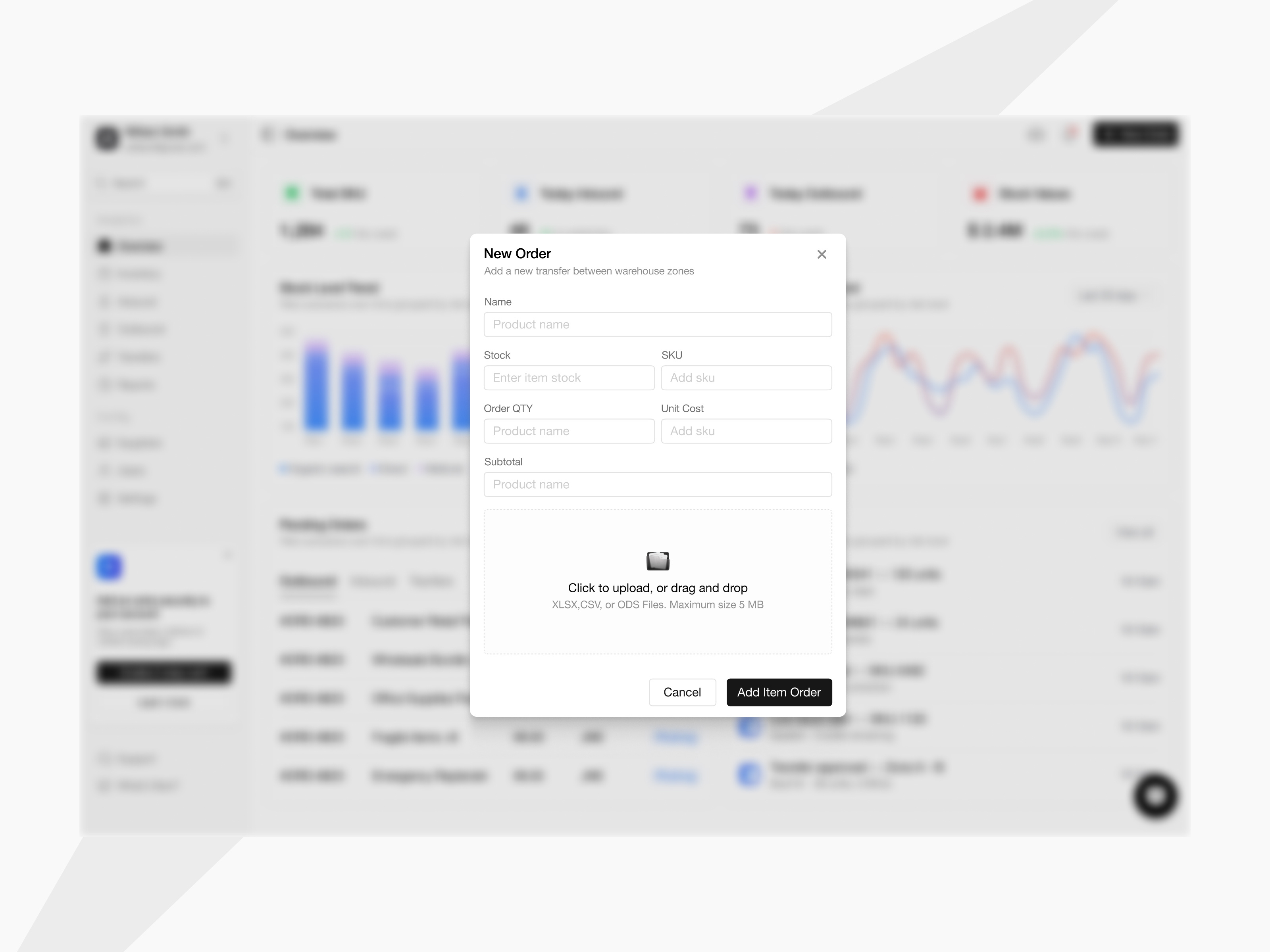 New Order Modal - Rackwise b2b dashboard formdesign interfacedesign inventorymanagement logistics modal popup saas uidesign uxui webapplication