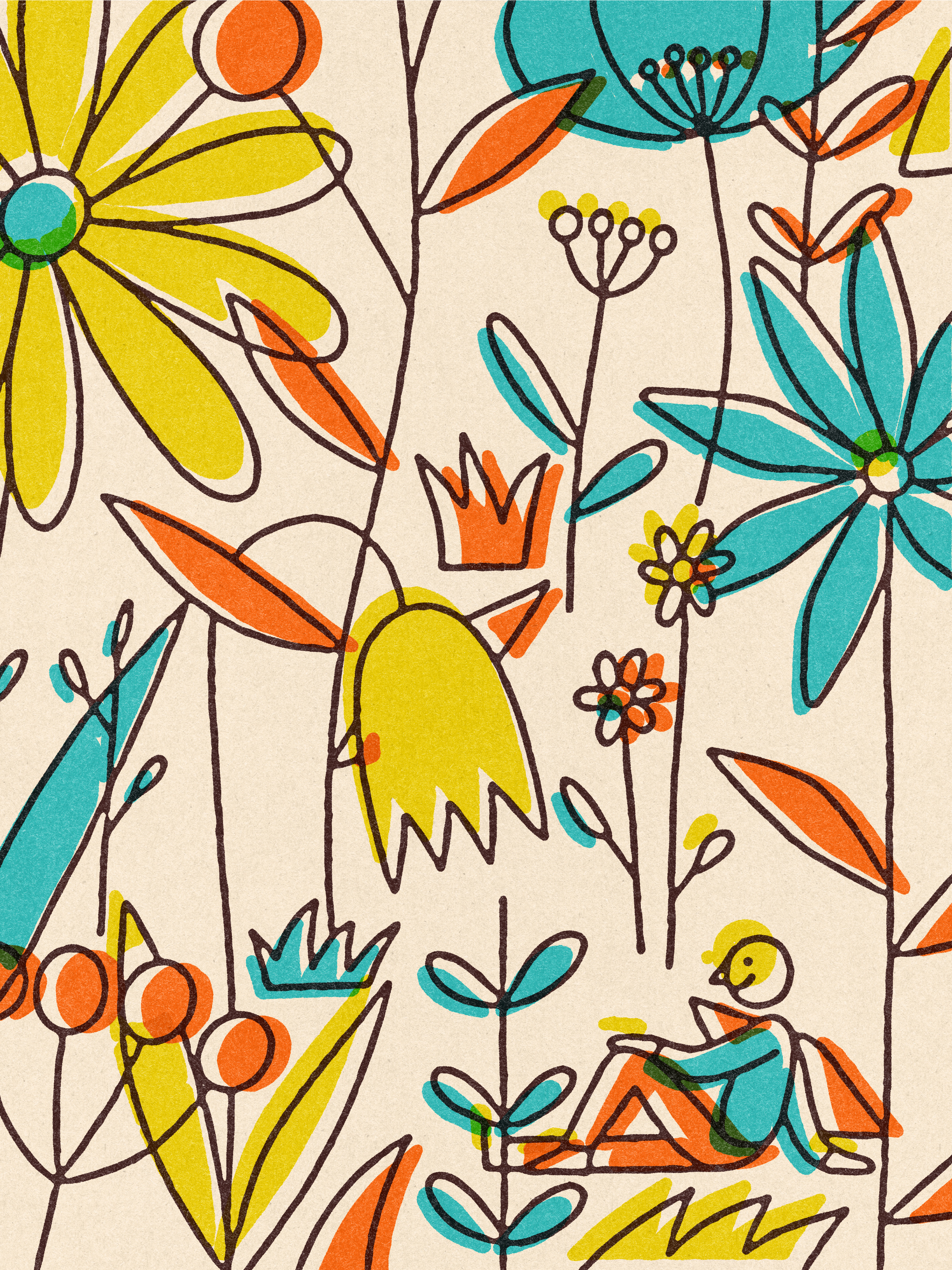 touchin’ grass 🌿 art character doodle fun grass illustration overprint riso texture