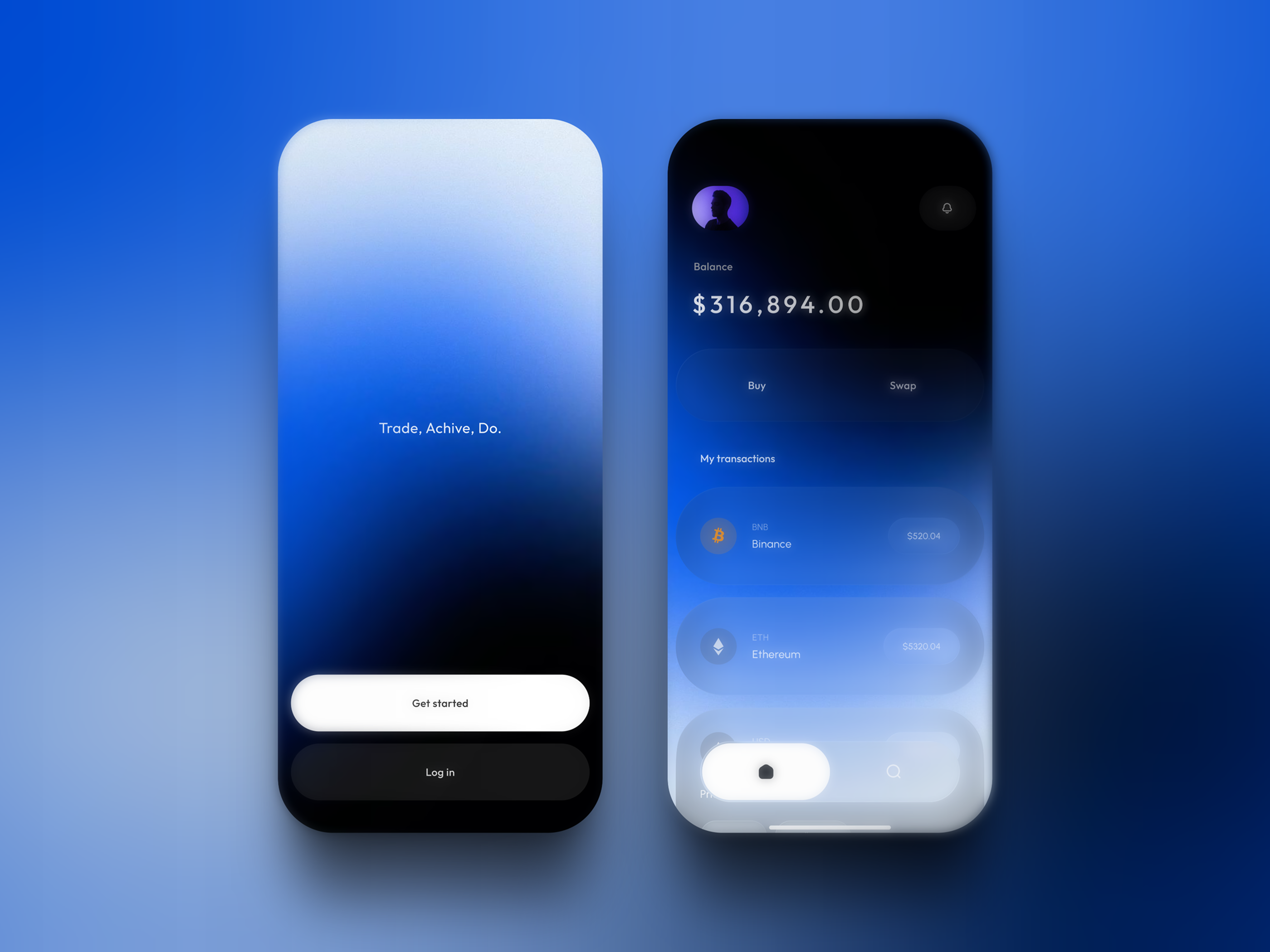 Example of Crypto Wallet — Balance, Analytics & Onboarding UI