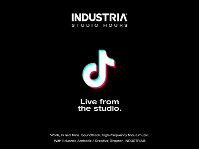 STUDIO HOURS™ / Live from the Studio. INDUSTRIA® behind the scenes brand identity branding branding agency creative agency creative direction dark aesthetic deep work design process design studio designer life editorial design focus music industria live stream minimal design modern branding premium branding visual identity work session