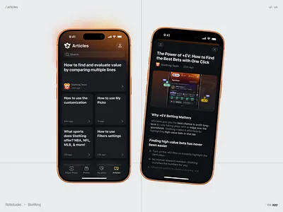 StatKing App: Articles, Search & Promo app articles betting bonus cards design interface ios mobile modal product design promo search sports statking ui ux