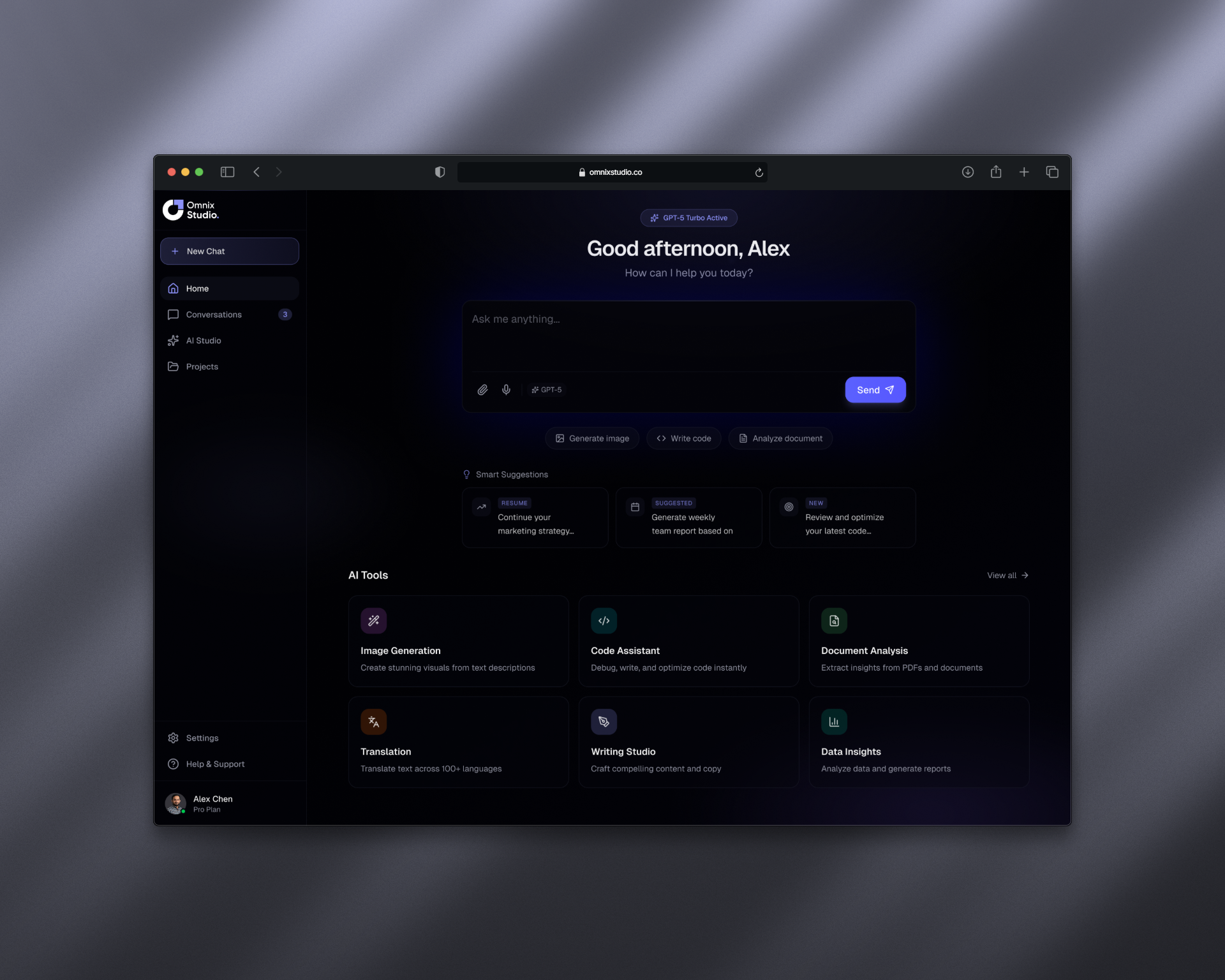 Example of AI Dashboard UI UX Design — Premium Dark SaaS Web App Concept
