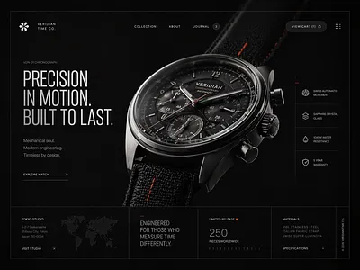 Luxury Watch Landing Page Concept black aesthetic branding chronograph cinematic ui dark ui desktop design ecommerce hero section landing page luxury branding luxury watch minimalist modern ui premium design product page product showcase typography ui design watch design web design