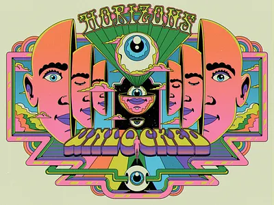 Horizons Unlocked design illustration mindset pop art positive energy poster psychedelic retro sixties surrealism trippy typography vector vintage
