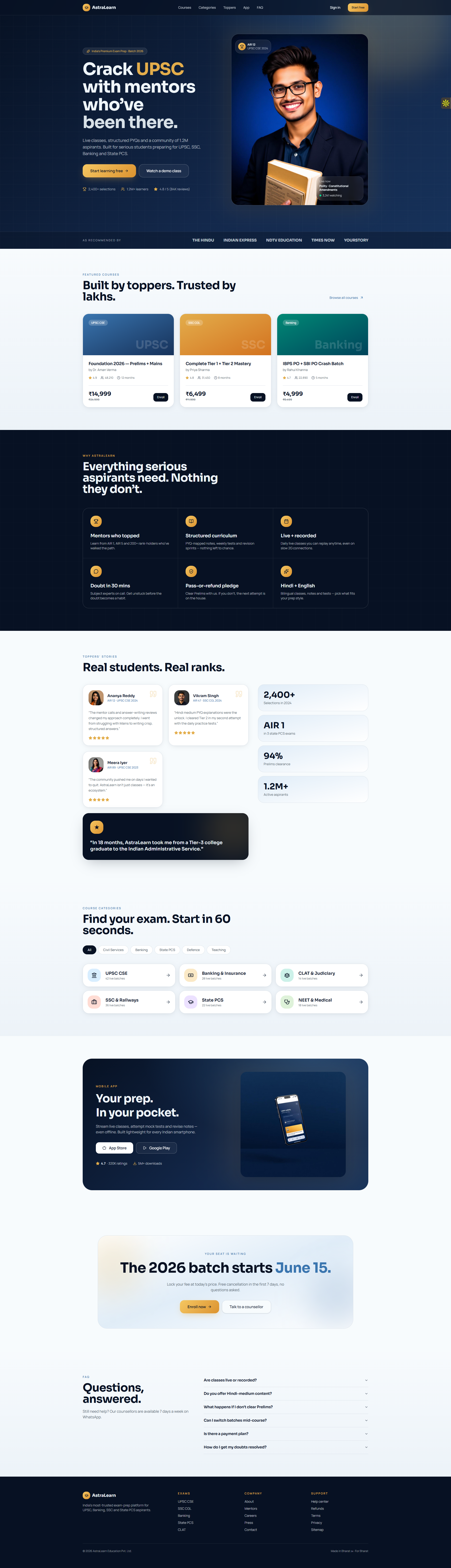 Landing page for UPSC banner ad design typography ui vector