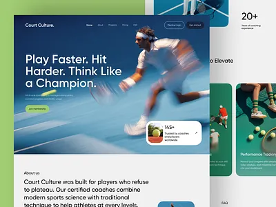 Court Culture - Tennis Landing page figma landing page minimal design modern design sports tennis ui design ux design web design website website design