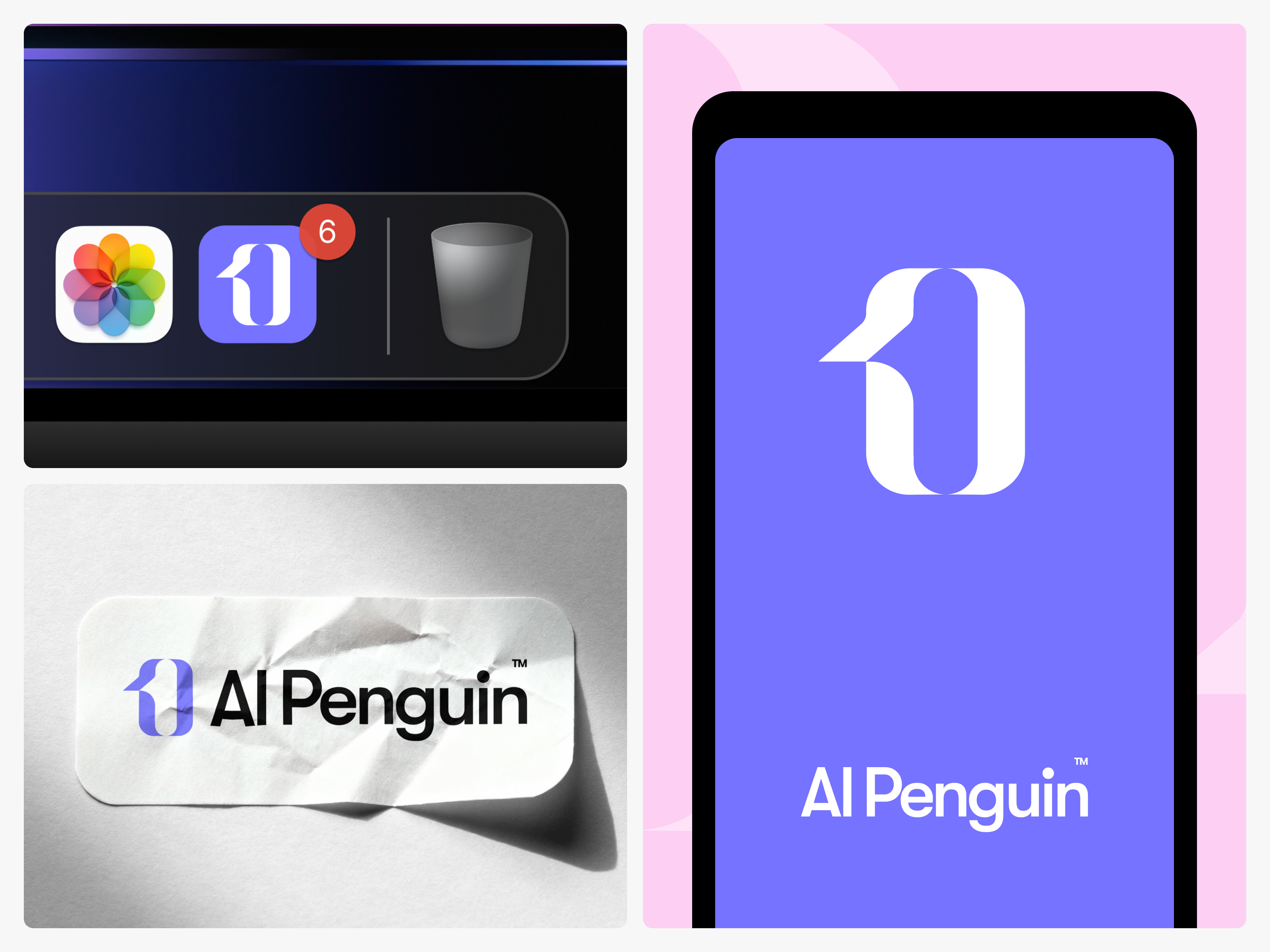 AI Penguin - Logo Design ai ai branding brackets brand identity branding clean consultancy creative design graphic design illustration logo logo design logomark minimal penguin purple saas branding simple typography
