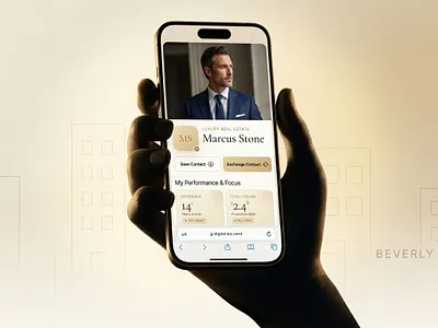 Luxury Real Estate Digital Business Card — Interactive QR beverly hills broker branding clickable cards contact card design cream ui digital business card freelance designer gold ui interactive qr code luxury branding luxury real estate mobile ui no hosting one time payment personal branding product design property agent card real estate agent real estate ui ui design