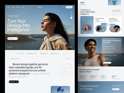 Bionyx — AI-Powered HealthTech Landing Page ai branding data intelligence design genomics healthtech landing page modern technology platform ui ui design uiux ux design wearable analytics web design website