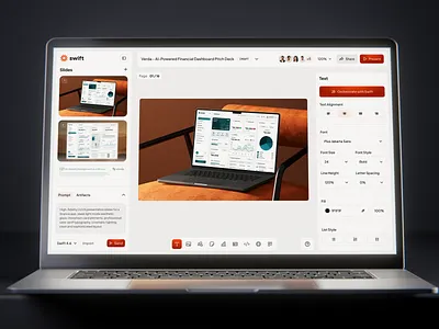 AI Pitch Deck and Presentation Builder Dashboard ai automation ai dashboard business analytics business presentation data visualization modern dashboard pitch deck presentation builder productivity tool project management saas interface slide editor startup platform user interface workflow management