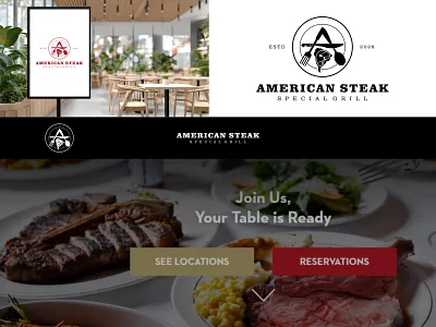 American Steak Restaurant bbq beef branding cafetaria creative culinary design food graphic design illustration letter a logo logo design logotype monogram plate restaurant steak typography vector