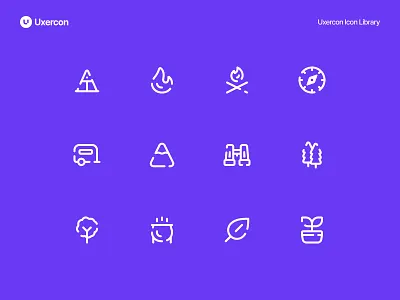 Camping & Nature - Uxercon Icon Library adventure camp camping design figma forest hiking icon icon design iconography illustration logo nature outdoor tent ui uiux ux uxercon vacation