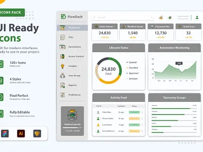 Enterprise Workflow Icon System for SaaS Platforms analytics automation crm dashboard dashboard icons document enterprise enterprise ui icon pack icons interface outline platform saas saas icons system ui vector workflow workflow icons