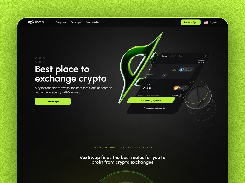 VoxSwap Landing Page crypto exchange swap ui website