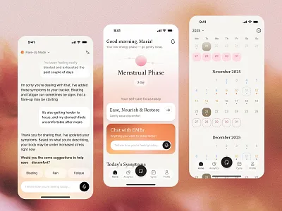 Women Wellness Mobile App - Cycle Tracking & AI UX artspire health app health mobile app healthcare ui mental wellness app mobile app mobile app design period tracker tracker app tracking app wellness app women health app
