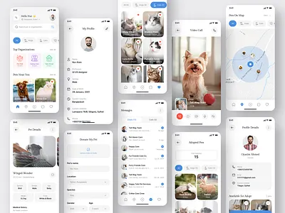 Pet Adoption Mobile App adoption app animal shelter app design clean design dark ui dribbble figma ios app mobile app mobile ui modern ui pet adoption pet app pet care product design ui design ui inspiration uiux user interface ux design