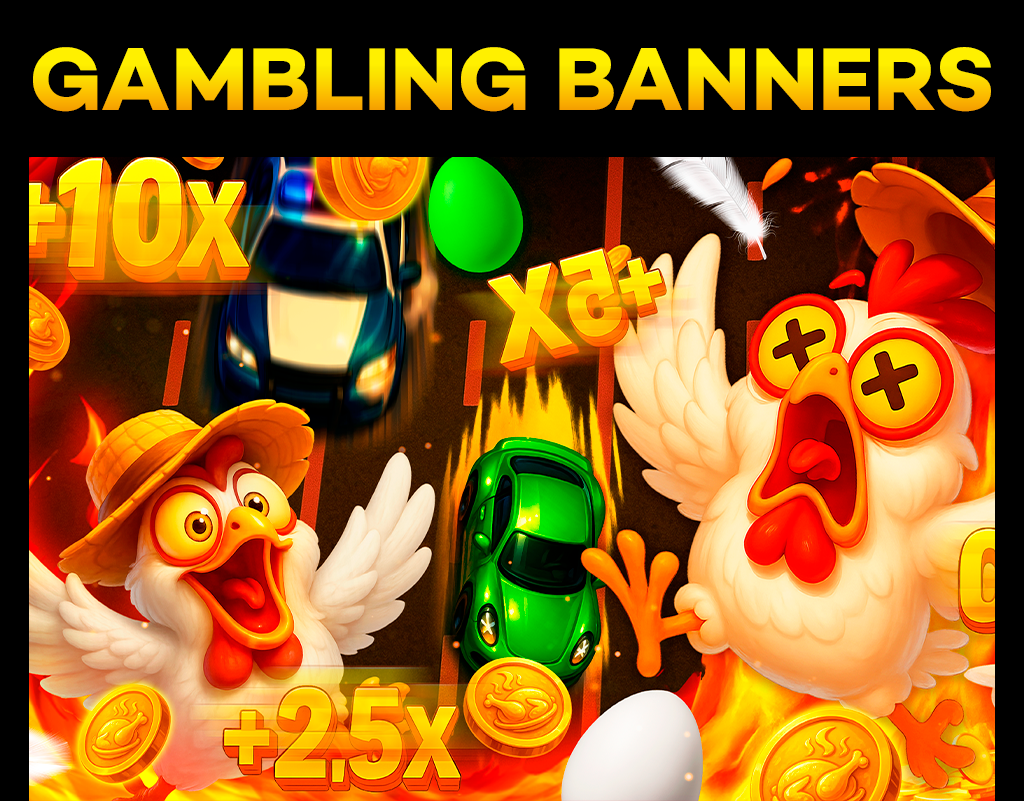 GAMBLIN BANNERS ASO/PWA CHICKEN ROAD aso design gambling graphic design illustration logo ui