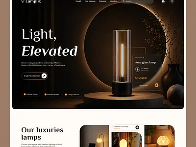 Lamplix- Crafted Light for Modern Living Website Design dribbble e commerce website furniture website interior design lamps luxury website uiux webdesign