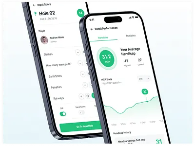 Holeswing - Social Golf Mobile App UI Kit app app golf clean club collage version country golf club golf course golf match golf range ios light mode mobile mobile app mobile golf scoring sports ui ui kit ux