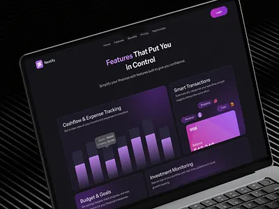 Nestify - Fintech SAAS Dashboard banking branding dark dashboard design feature finance fintech graphic landing page minimal purple saas ui ui design uiux user research ux design web app