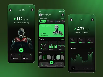 Fitness & Health App UI/UX Design | AI-Powered Wellness Tracker. activitydashboard aiintegration appinterface calorietracker cleandesign digitalhealth figmadesign fitnessapp healthanalytics healthapp healthmonitoring heartratemonitor interactiveui mobileappdesign modernui responsivedesign uiuxdesign userexperience wellnesstracker workoutapp