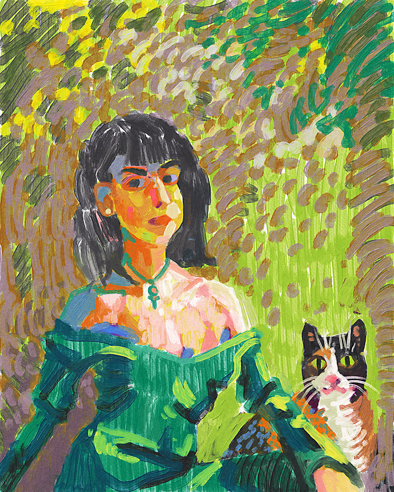Girl and Cat cat color exploration fauvism girl illustration impressionism oil painting portrait postimpressionism texture
