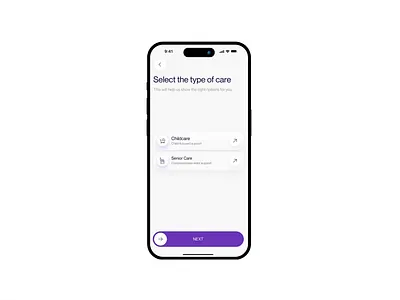 Caregiver Onboarding Flow — Mobile App UI caregiver childcare clean design clean ui healthcare ios minimal mobile app modern design pet care seniorcare type of care ui ux