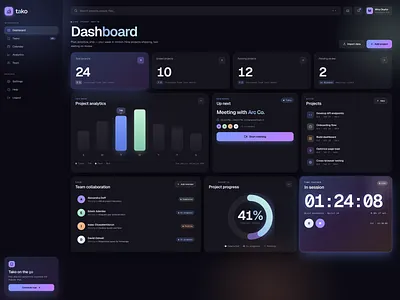Tako - One Dashboard, Four Visual Languages brutalism dark mode dashboard design system editorial exploration glassmorphism product design saas ui ux web app