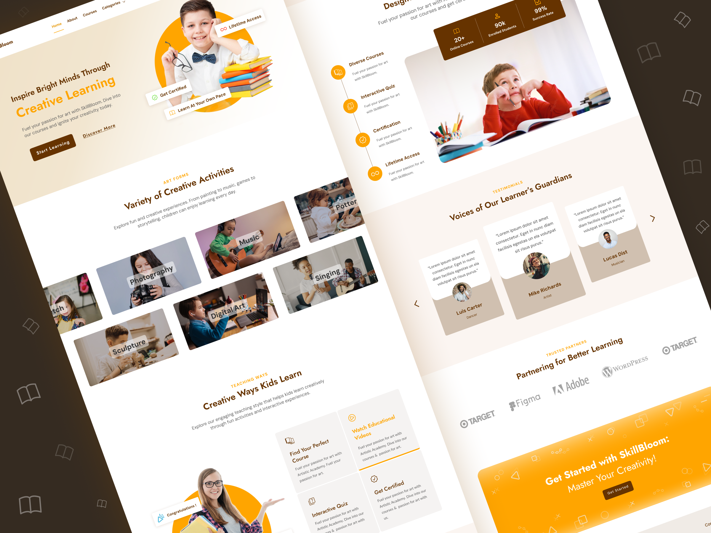 SkillBloom — Modern Online Learning Site for Kids 3d animation branding colorful ui e learning ui education platform education website graphic design kids learning kids ui design learning dashboard logo modern education design motion graphics ui ui ux web design