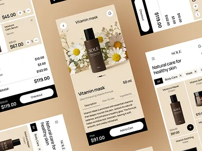 Cosmetics E-Commerce Mobile UI Design app design beauty app checkout flow cosmetics ecommerce design ecommerce ui ios mobile app mobile app design online shop product design product page shop app skincare app ui ux design web store