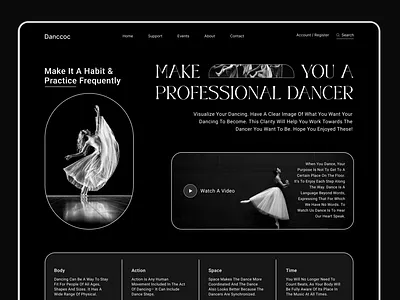 Dance Web Interface 2023 bitmate black dance dance learning dance web dark ui dark web design design trend interface design learning web trending ui user interface ux web web header web ui website