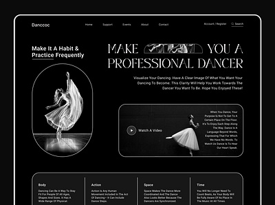 Dance Web Interface 2023 bitmate black dance dance learning dance web dark ui dark web design design trend interface design learning web trending ui user interface ux web web header web ui website