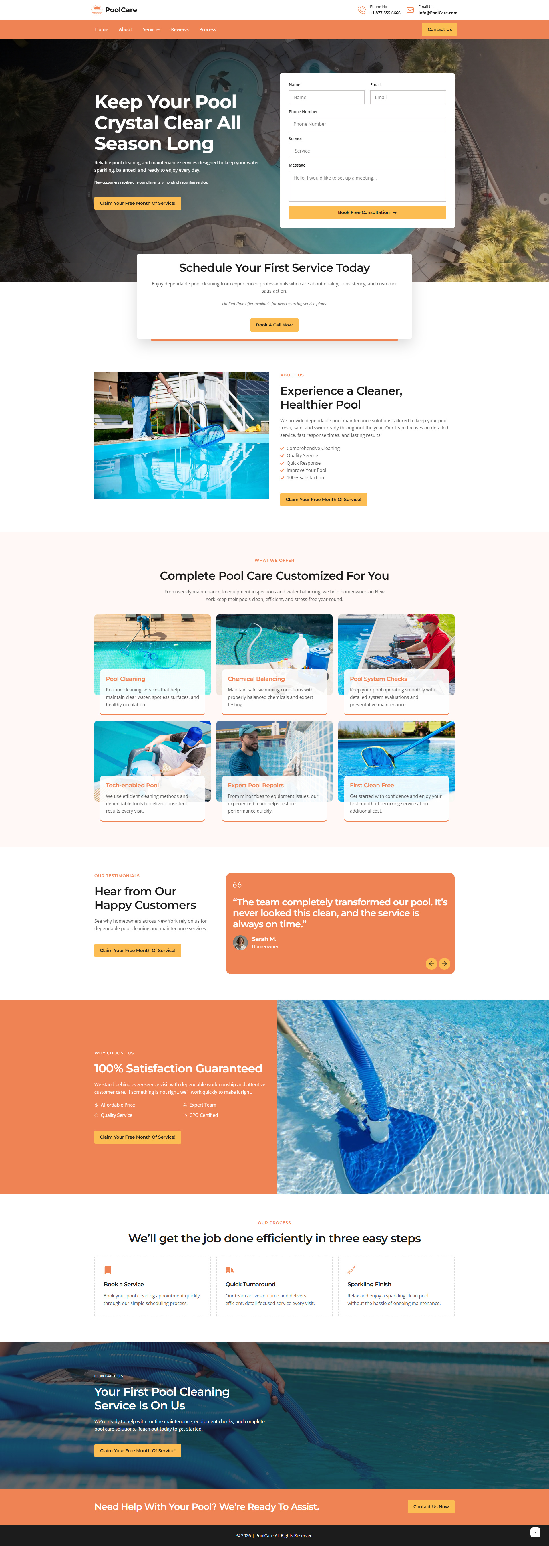 PoolCare – Pool Cleaning Landing Page for Lead Generation cleaningservice pool cleaning poolmaintenance swimming pools