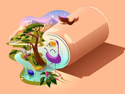 Canned Vacation 2 🌴 can dreaming dreamland drinking flamingo holiday illustration river travel tropical turtle vacation vector