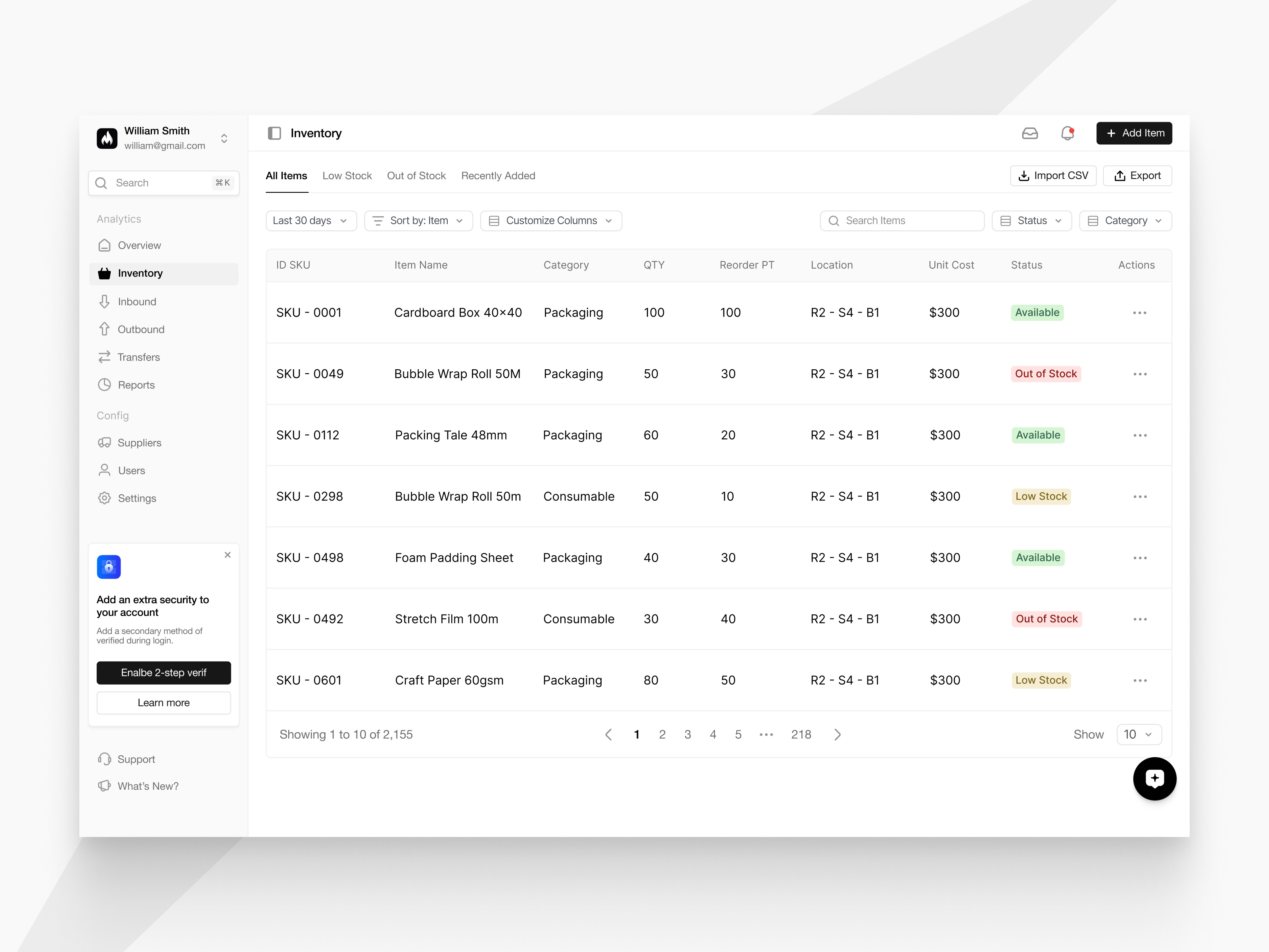 Inventory Page - Rackwise b2b dashboard dekstop inventory pagination saas table ui ux webapp webmanagement