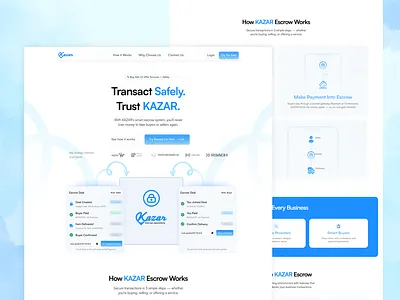 KAZAR Escrow Platform Landing Page escrow figma fintech landing page product design saas startup ui design web design website design