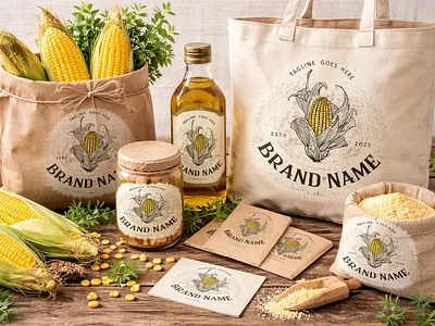 Golden Sweetcorn Brand Design branding branding design brandlogo corn corn flour farm food graphic design hand drawn illustration line linocut linoprint logo logodesign logoground packaging design scalebranding sweetcorn vector