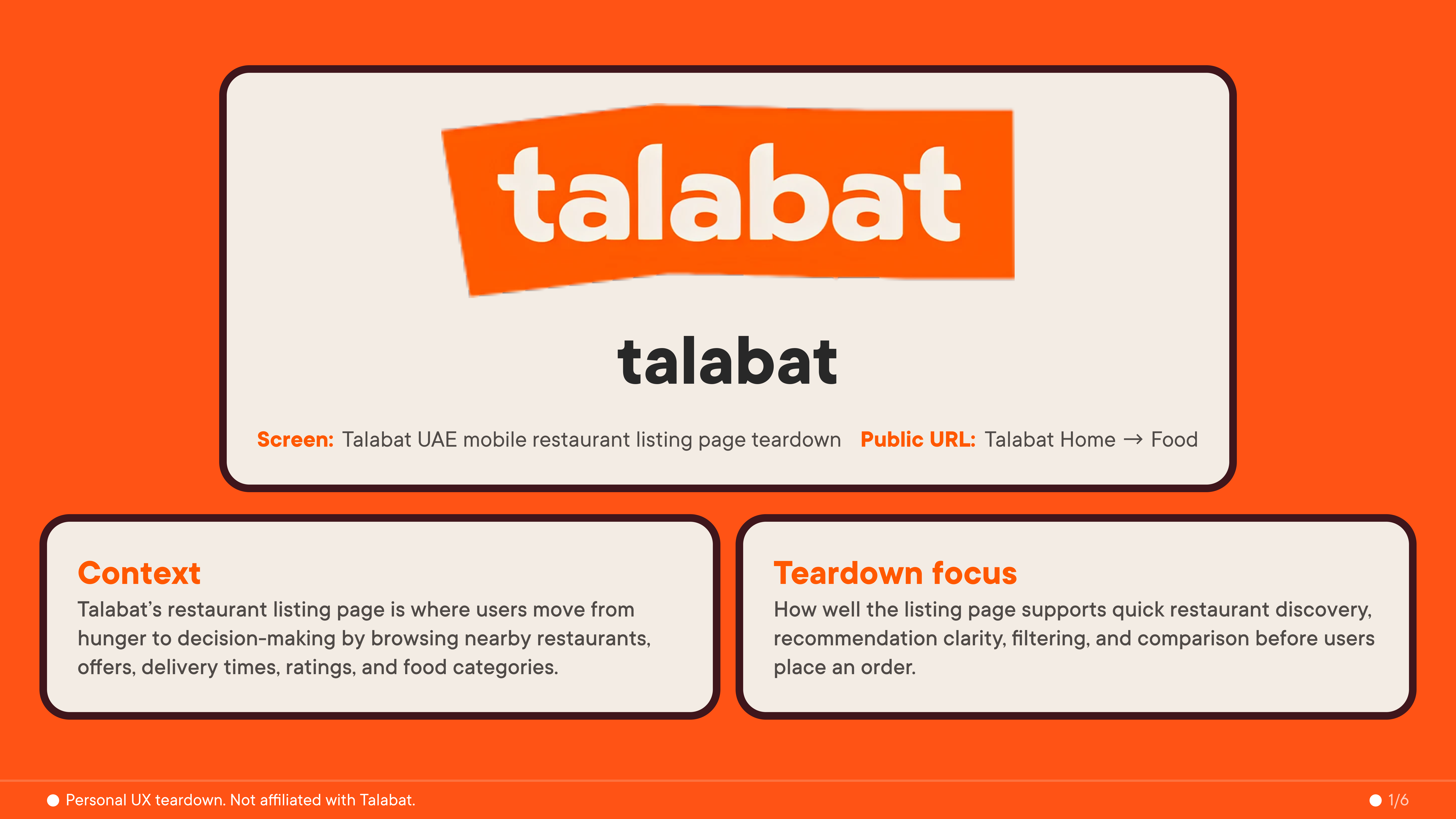 Talabat UAE Restaurant Listing Page - UX Teardown app ux case study food delivery app interaction design mobile app design mobile ux product design talabat user experience ux design ux research ux teardown