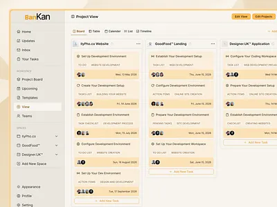 Kanban Board UI Design — BanKan Project Management App dashboard ui desktop app figma kanban minimal ui productivity project management saas task management ui design ux warm design web app workflow