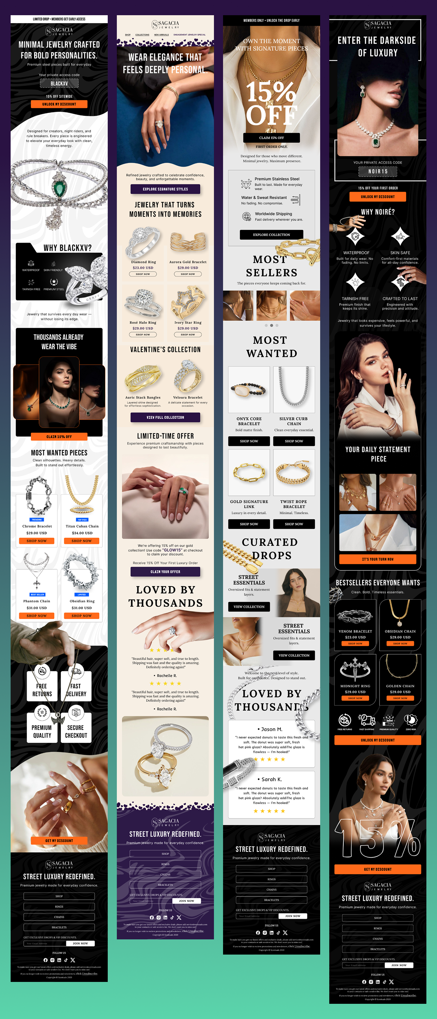Premium Jewelry Brand Email Campaign Design creative design dark theme ecommerce design email campaign email design fashion ecommerce fashion email figma design jewelry brand jewelry email klaviyo luxury branding luxury jewelry mailchimp marketing design modern ui newsletter design premium design promotional email responsive email