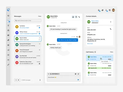 SMS Messages b2b call call center calls contact contacts customer details feed history list message messages messenger saas send ui ux web you