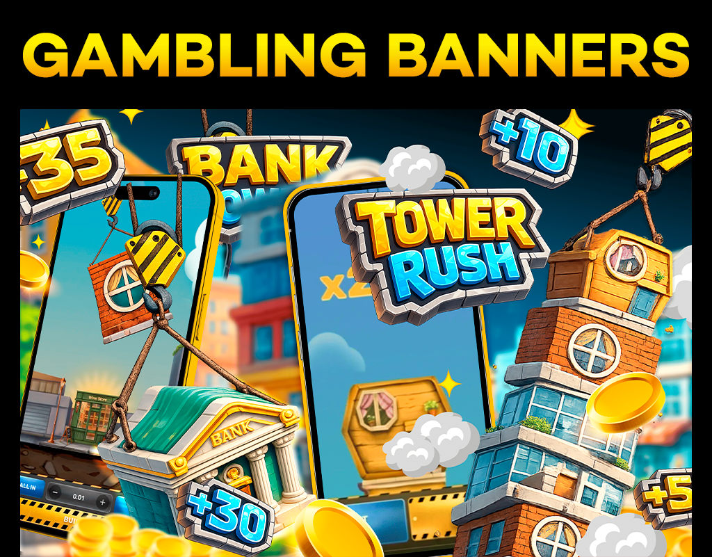 GAMBLING BANNERS PWA/ASO TOWER RUSH aso branding design gambling graphic design ui