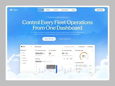 Fleet Management SaaS Website Hero Section Design b2b dashboard design herosection interface product saas design saaswebsite service startup ui ux web website website design wingly