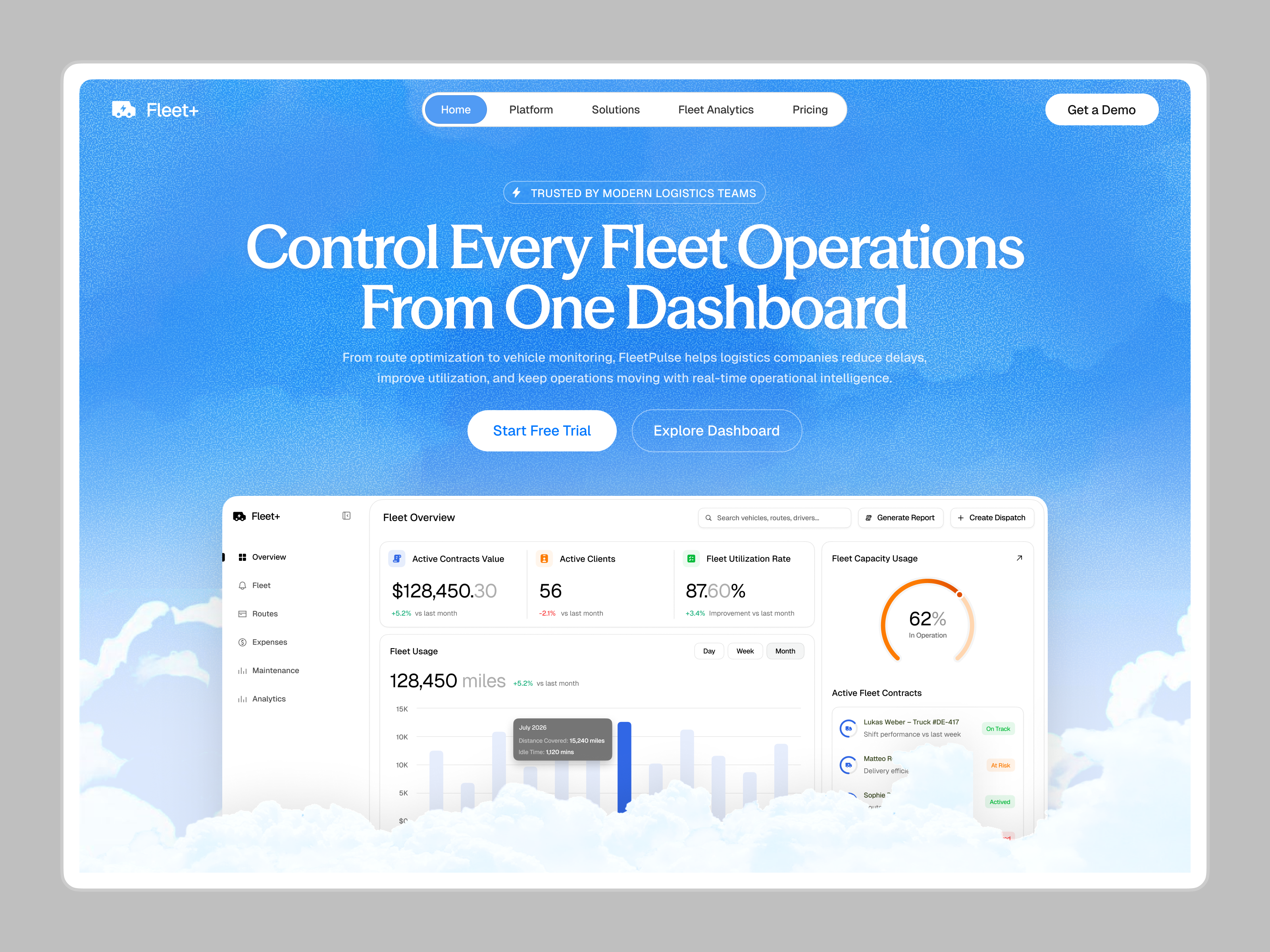Fleet Management SaaS Website Hero Section Design