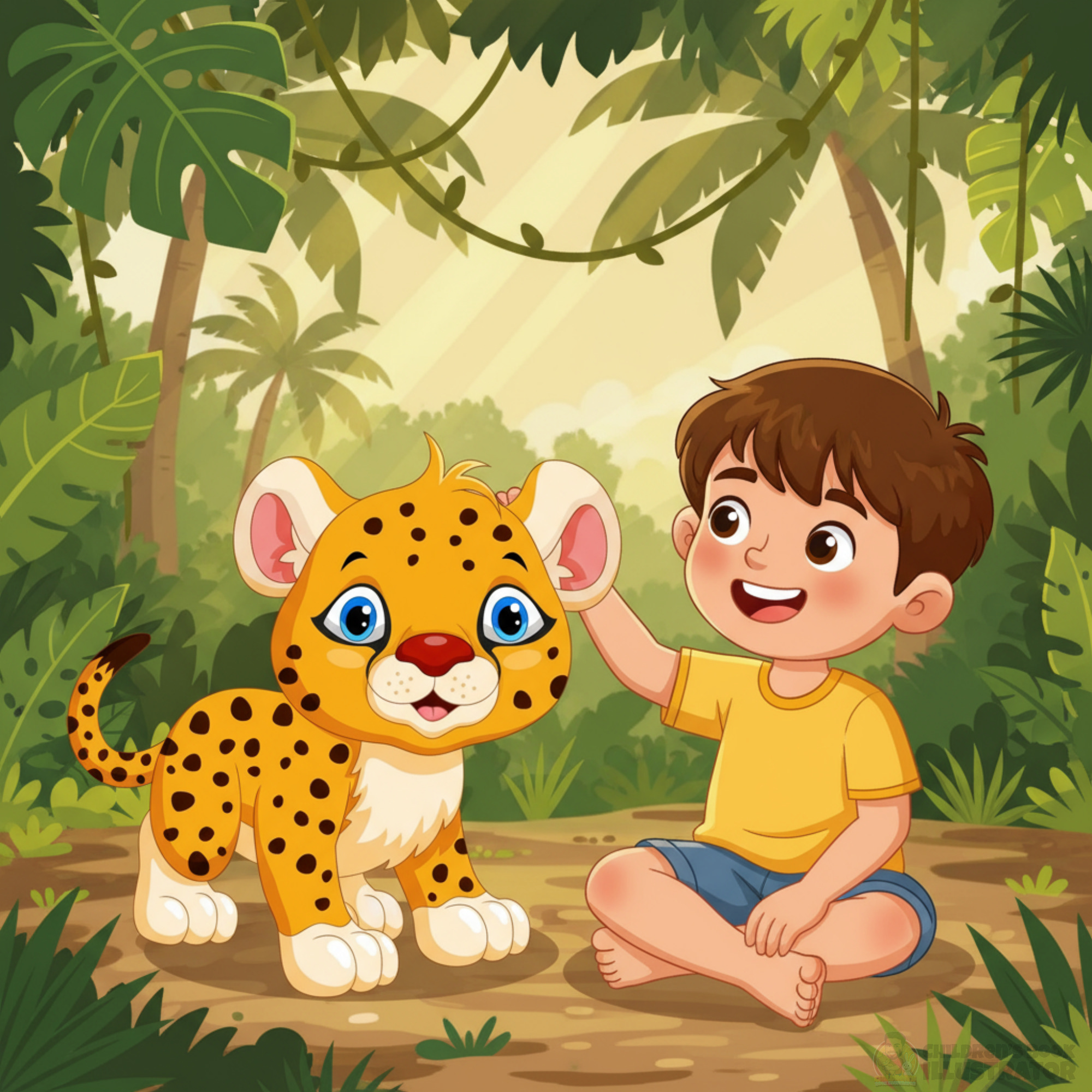 Jungle Friends: Character Illustration adventure illustration animal character book cover design character design childrens book illustration childrens illustration cute boy digital illustration forest friends jungle illustration kidlitart leopard cub nature art storybook art tropical forest vector art style vibrant colors whimsical illustration