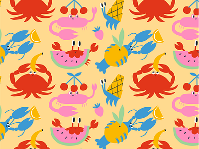 Crustaceans Pattern colorful crab crustaceans cute food fruits fun icecream kids kidspattern pattern patterndesign playful summer summermood